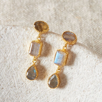 Grey Labradorite 18 K Gold And Silver Drop Earrings, 6 of 12