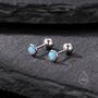 Tiny Blue Opal Screw Back Earrings In Sterling Silver, thumbnail 2 of 10