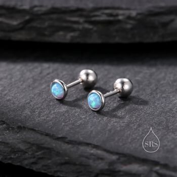 Tiny Blue Opal Screw Back Earrings In Sterling Silver, 2 of 10