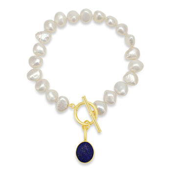 Clara Freshwater Pearl Bracelet With Lapis Lazuli, 2 of 4