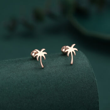 Palm Tree 18 G Screw Back Earrings With Ball Backs In Sterling Silver, 2 of 11