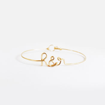 'You And Me' Initials 14k Rose Gold Filled Bangle, 5 of 8