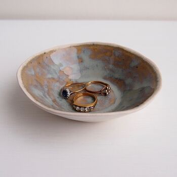 Handmade Blue Brown Decorative Ceramic Ring Dish, 7 of 10