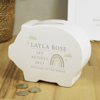 Personalised New Baby Ceramic Money Box, 4 of 5