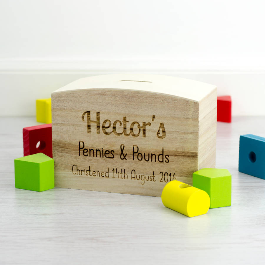 personalised christening gift money box by mirrorin