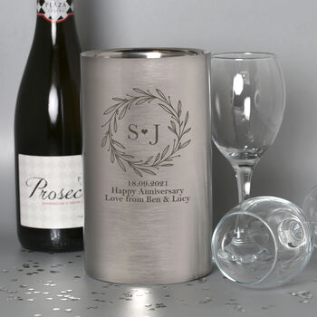 Personalised Monogram Wreath Stainless Steel Wine Cooler, 2 of 3