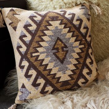 Turkish Kilim Brown Diamond Cushion, 9 of 11