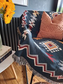 Navy Blue Aztec Blanket And Furniture Throw, 5 of 11