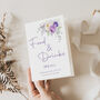 Wedding Table Menu In Purple And White Florals, thumbnail 1 of 4