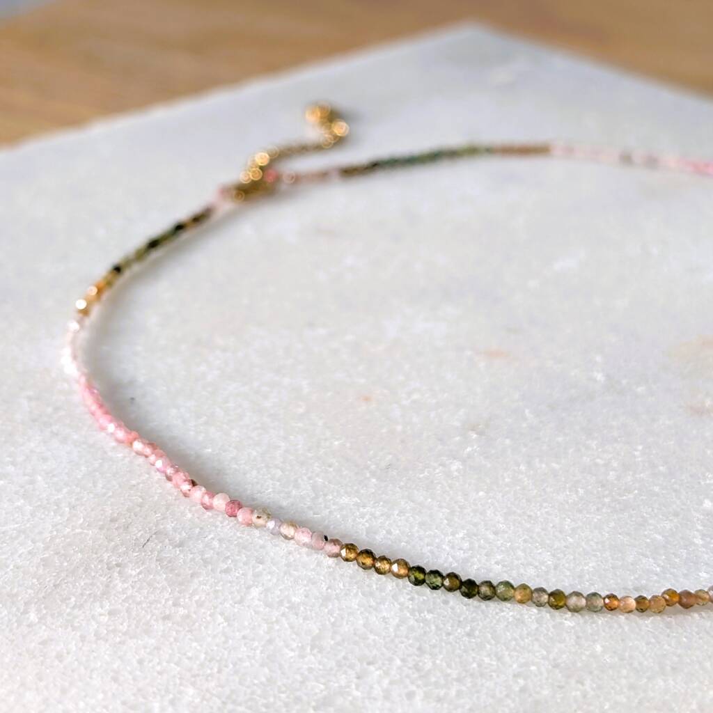 Watermelon Tourmaline Gemstone Beaded Necklace, 1 of 6