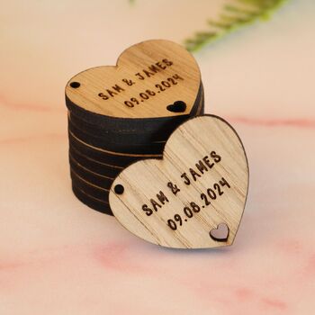 Personalised Wooden Wedding Heart Shape Favour Tags, 3 of 5
