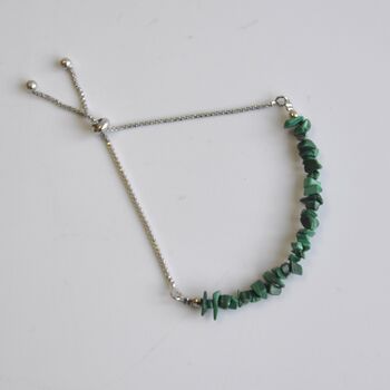 Malachite Crystal Slider Bracelet Silver Plated Chain, 2 of 4