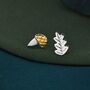 Mismatched Acorn And Oak Leaf Stud Earrings, thumbnail 4 of 12