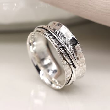Personalised Sterling Silver Feather Spinner Ring – 10mm, 2 of 9