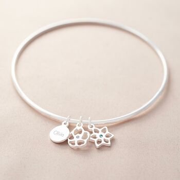 Birth Flower And Disc Personalised Bangle, 4 of 9