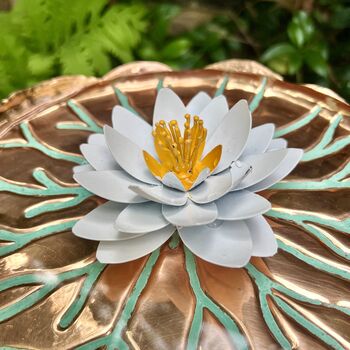 Copper Lily Pad Sculpture With White Flower, 3 of 6