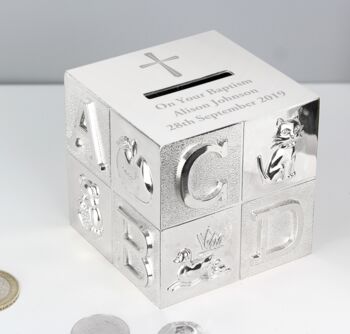 Personalised Cross Design Abc Money Box, 4 of 4