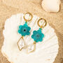 18 K Gold Plated Micro Huggie Earring With Pearl Drop, Flower, And Gemstone, thumbnail 6 of 8