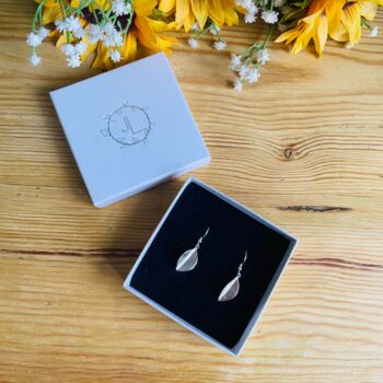 Leaf Drop Earrings In Sterling Silver Large, 2 of 5