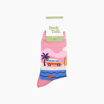 Beach Campervan Bamboo Socks In Pink, 3 of 4