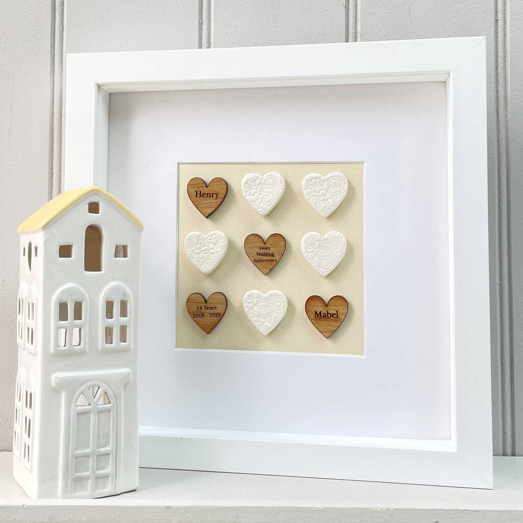 14th Ivory Wedding Anniversary Ceramic Love Hearts