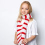 Children’s Candy Cane Christmas Scarf Beginner Knitting Kit, thumbnail 1 of 9