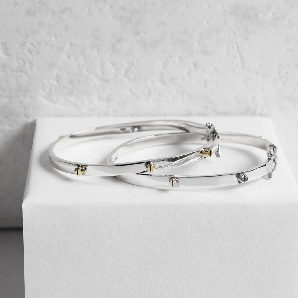 Solid Silver Screw Accent Bangle By Otis Jaxon | notonthehighstreet.com