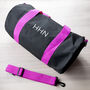 Monogrammed Barrel Gym Bag In Black And Fuchsia, thumbnail 5 of 8
