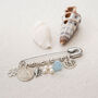 Beach Theme Wedding Bridal Charm Gift | Something Old, New, Borrowed, Blue | Aquamarine Stones | Engraved Wedding Gift For Bride To Be, thumbnail 6 of 9