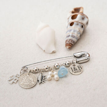 Beach Theme Wedding Bridal Charm Gift | Something Old, New, Borrowed, Blue | Aquamarine Stones | Engraved Wedding Gift For Bride To Be, 6 of 9