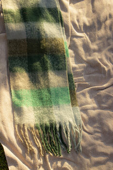 Green Grey Plaid Warm Wrap Scarf, 2 of 4