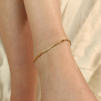 Golden Brass Beaded Ball Slim Foot Payal Anklet, 4 of 5