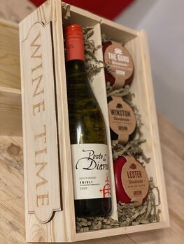 Personalised White Wine And Cheese Wooden Hamper, 2 of 3