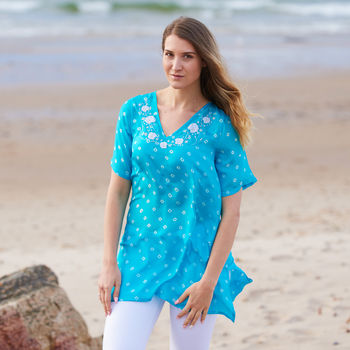Turquoise Luxury Silk Embroidered Tunic, 2 of 6