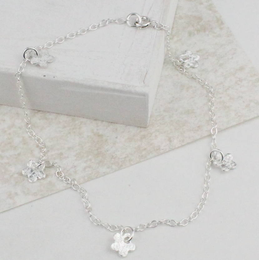 Sterling Silver Flower Charm Anklet By Lucy Kemp Silver Jewellery