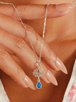 Lotus Blue Cubic Zirconia Sterling Silver Necklace, 7 of 10