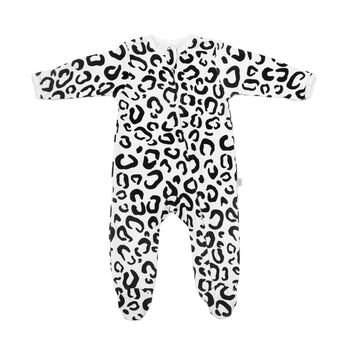 Leopard Print Zip Up Baby Sleepsuit Organic Cotton, 2 of 5
