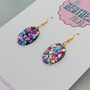 Mini Teal, Pink And Gold Oval Glitter Resin Earrings, thumbnail 4 of 4