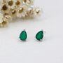 Sterling Silver Genuine Green Onyx Droplet Stud Earrings, thumbnail 1 of 10