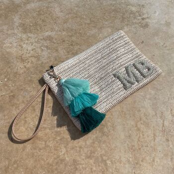 Personalised Straw Patch Pouch Wristlet Clutch Bag, 3 of 6