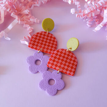 Picnic | Polymer Clay Statement Checkerboard Earrings, 3 of 7