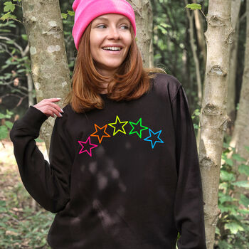Neon Rainbow Stars Christmas Sweatshirt Jumper, 2 of 6