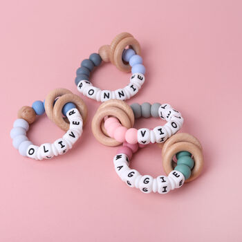 Personalised Silicone And Wood Baby Teething Toy, 7 of 8