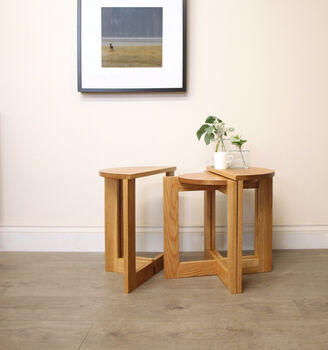 Nest Of Tables Oak Three Side Tables Circular, 3 of 3