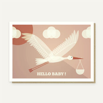 New Hello Baby Stork Card In Blue Or Pink. Eco Friendly, 2 of 2