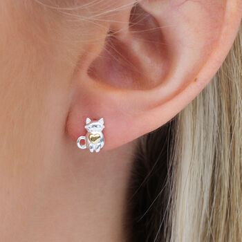 Sterling Silver And 18ct Gold Plated Cat Earrings, 2 of 6
