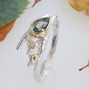 Green Sapphire And Diamond Elvish Twig Engagement Ring, 4 of 7