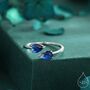 Sterling Silver Toi Et Moi Pear Cut Sapphire Blue Cz Open Ring, thumbnail 1 of 12