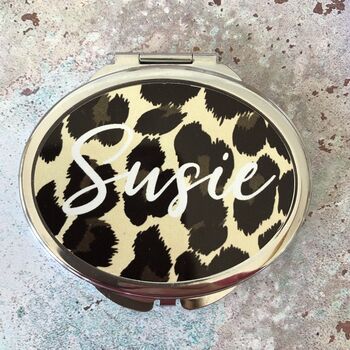 Personalised Leopard Print Compact Mirror, 2 of 4