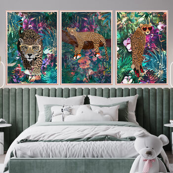 Custom Jaguar In Tropical Flower Jungle Wall Art Print, 2 of 5